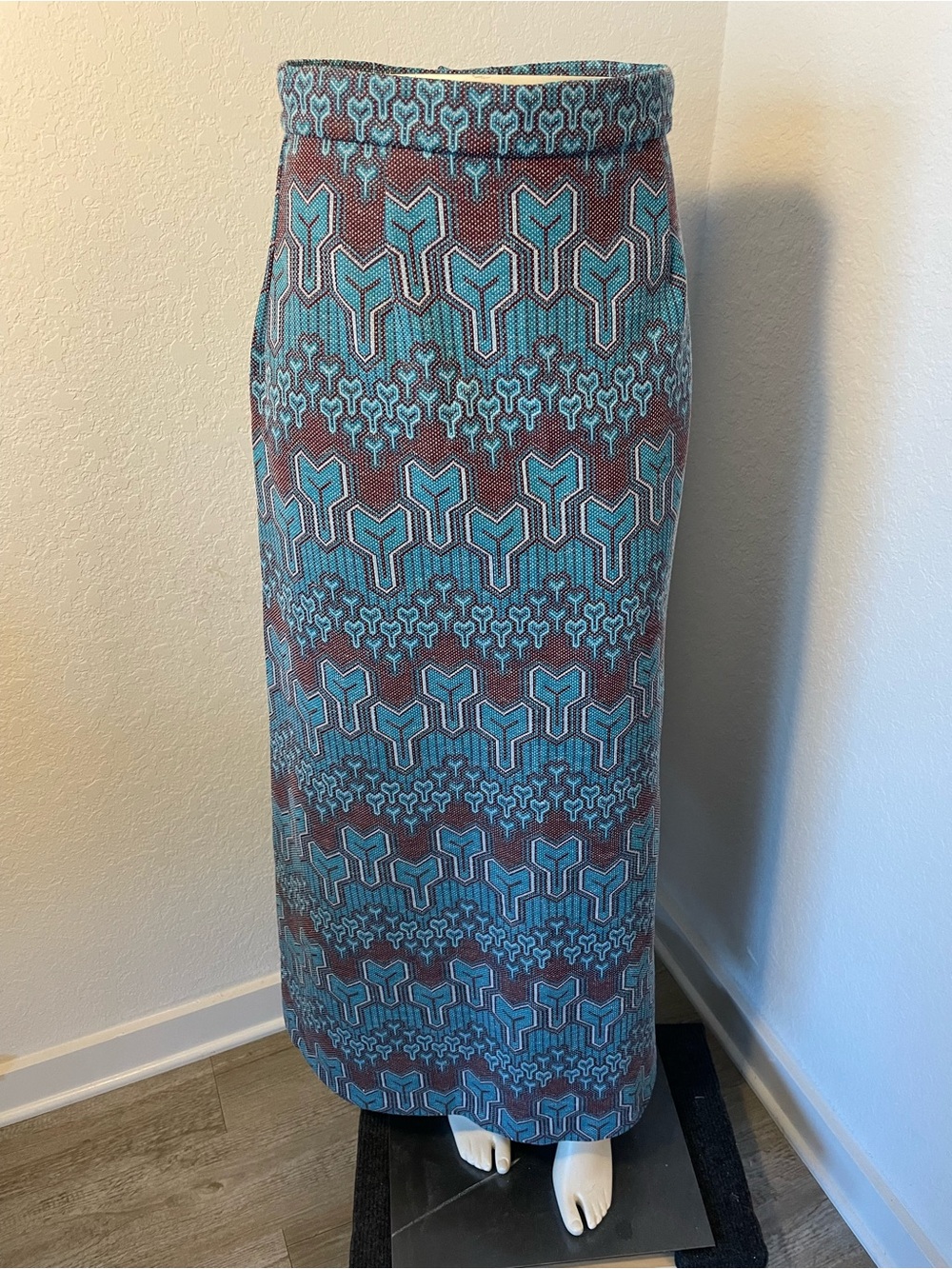 Vintage Handmade 1960's-1970's Mod geometric jacquard maxi skirt